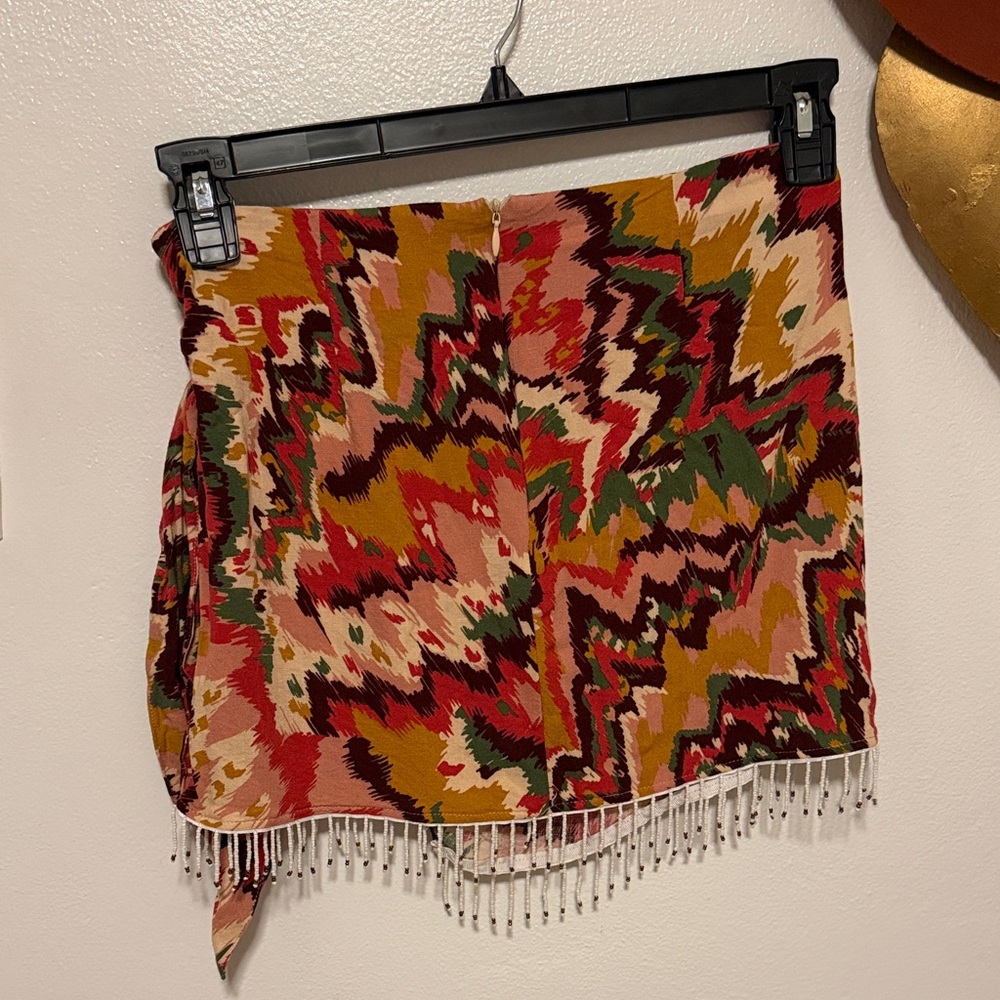 Zara Multicolor Abstract Print Mini Skirt with Fringe - Picture 3 of 3